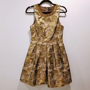 Nordstrom ASTR Gold Metallic Printed Flare Dress